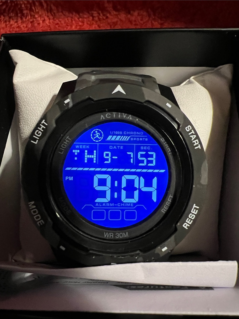 Activa Black Digital Sport Watch with Blue Backlight